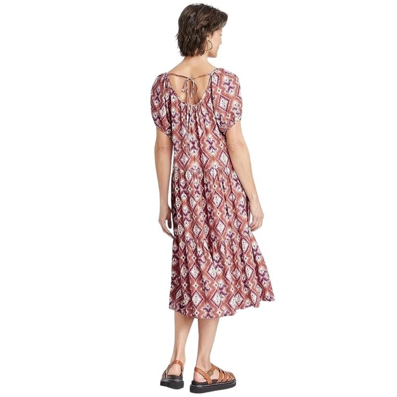 Knox Rose Women’s Tiered Bohemian Midi Dress Plus Size 1X Puff Sleeves Paisley - Picture 2 of 11